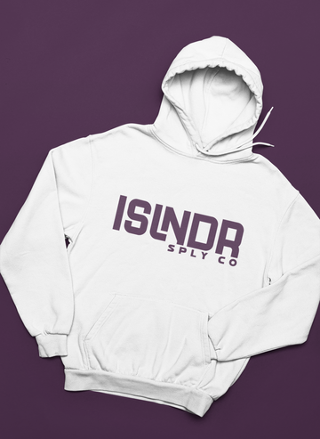 Unisex - "ISLNDR" Hoodie - White with Purple print