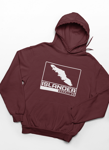 Unisex Vancouver Islander Box Logo Hoodie - Burgundy with White print